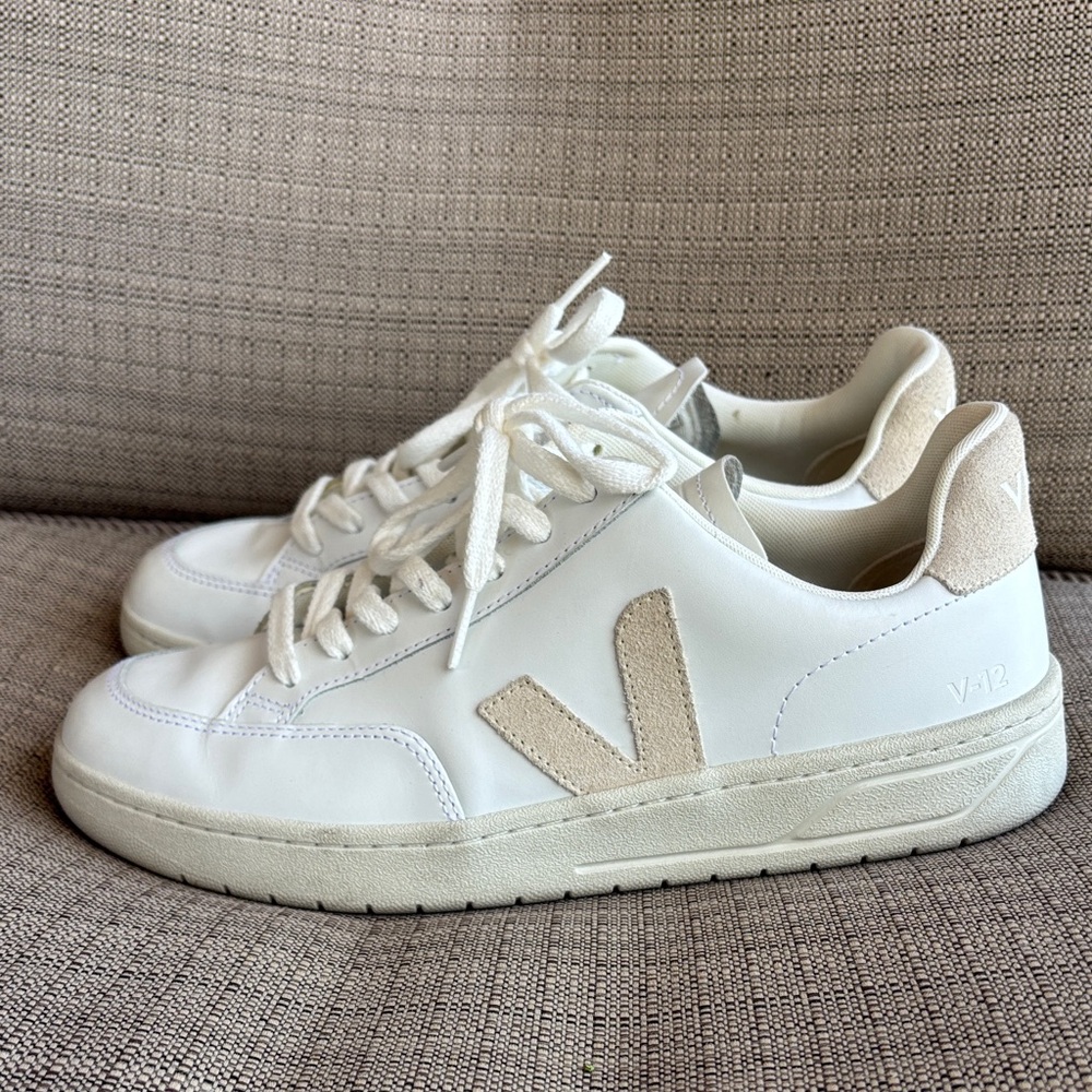 Veja White and Beige V-12 Low-Top Sneakers